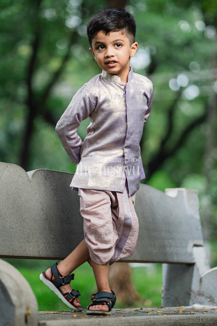 Boys Dothi Set with Rose Gold Kurta and Pink Dothi for Festive Occasions