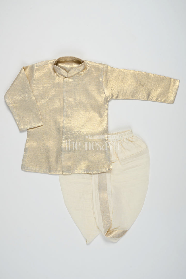 Boys Gold Shimmer Tissue Inspired Dothi Set with Long Sleeve Shirt