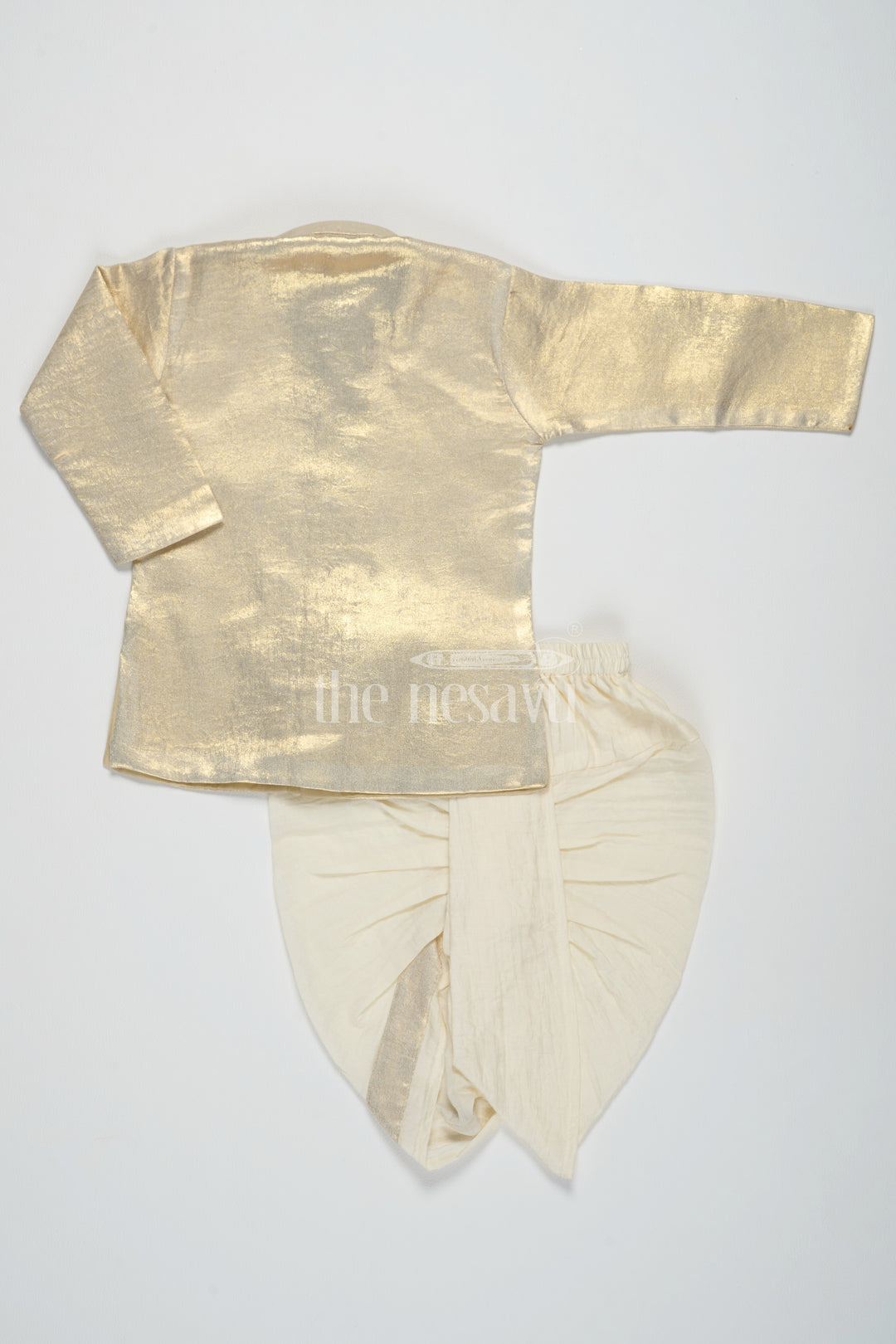 Boys Gold Shimmer Tissue Inspired Dothi Set with Long Sleeve Shirt