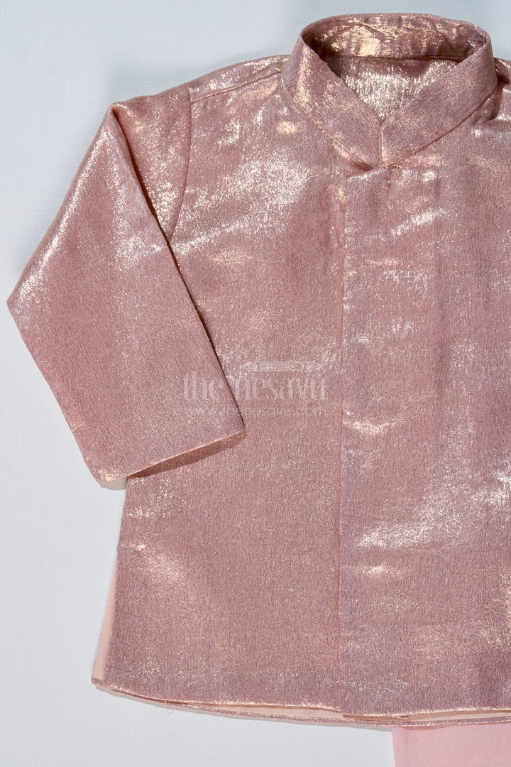 Boys Pink and Gold Silk Dhoti Set with Shimmering Festive Kurta