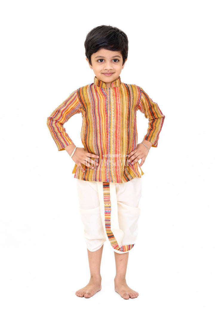 Boys Traditional Striped Cotton Dhoti Dress with Sequin Detailing