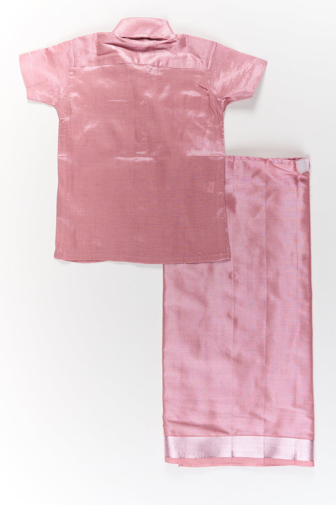 Boys Silk Kurta and Dhoti Set in Rose Gold with Elegant Zari Border