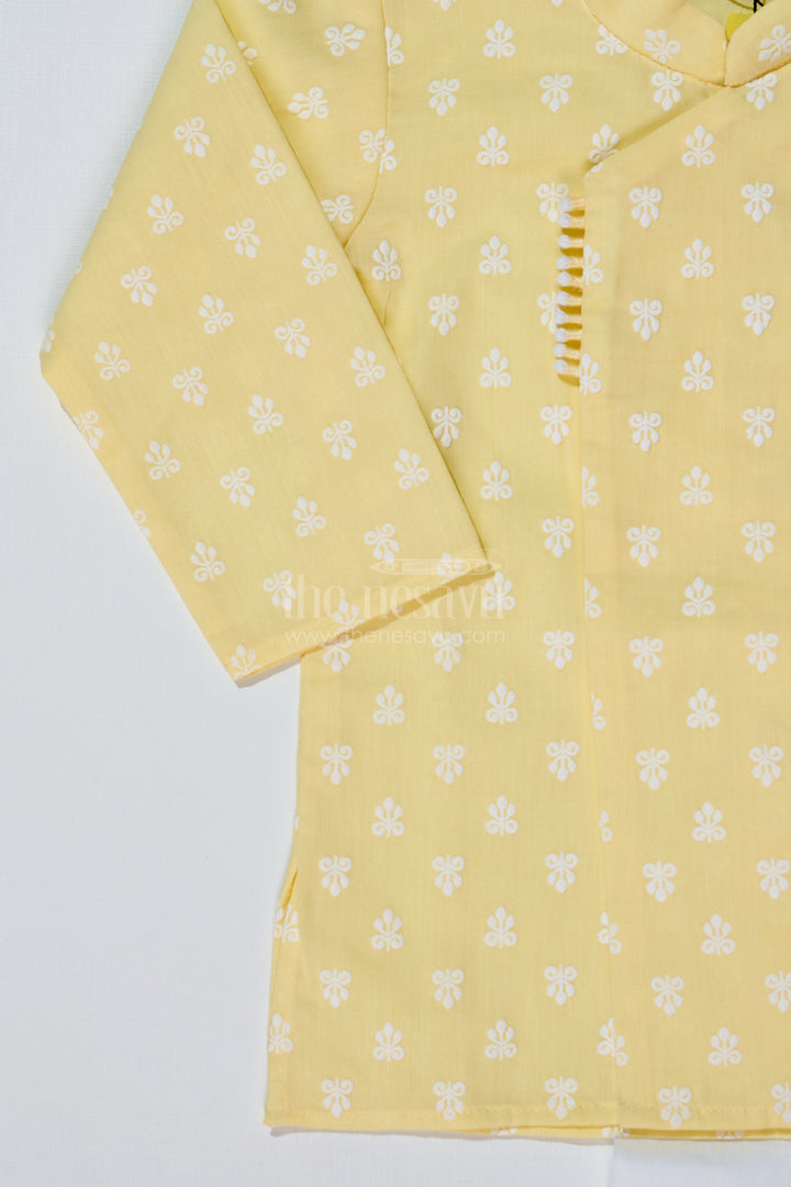 Boys Ethnic Dhoti Kurti Style in Yellow and White with Chikankari Embroidery