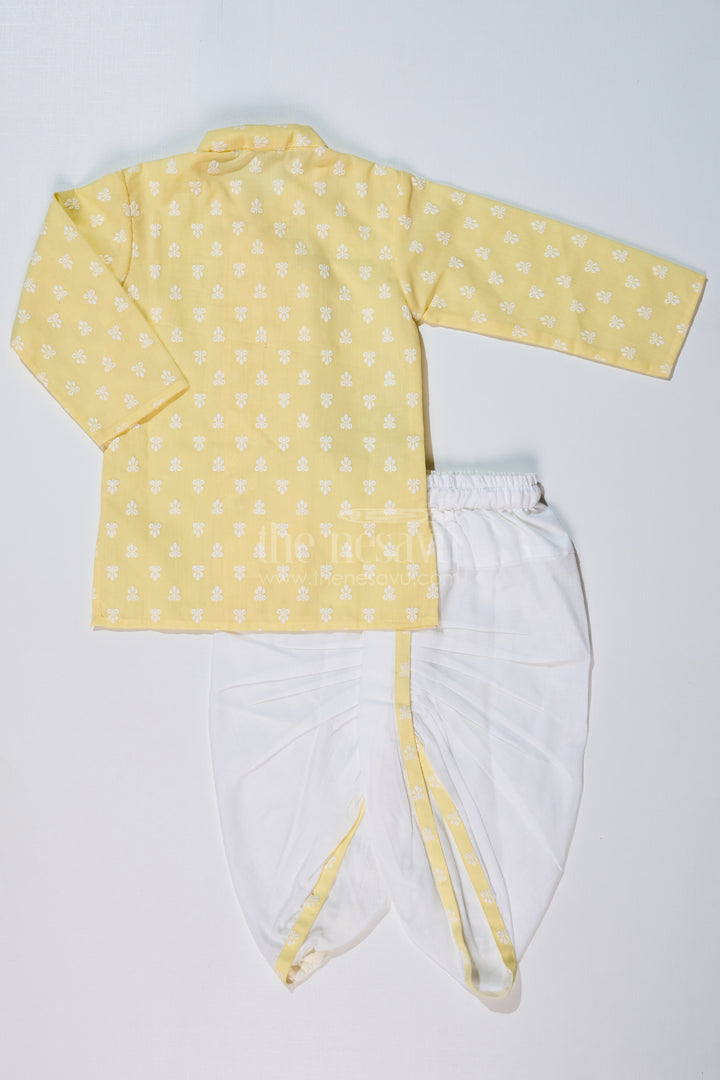 Boys Ethnic Dhoti Kurti Style in Yellow and White with Chikankari Embroidery