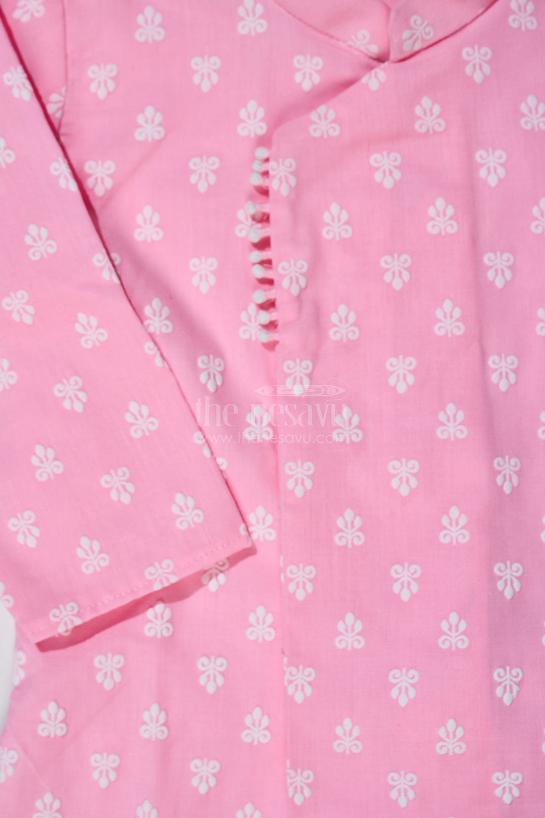 Boys Pink Dhoti Kurta for Pooja with Chikankari Embroidery and White Dhoti