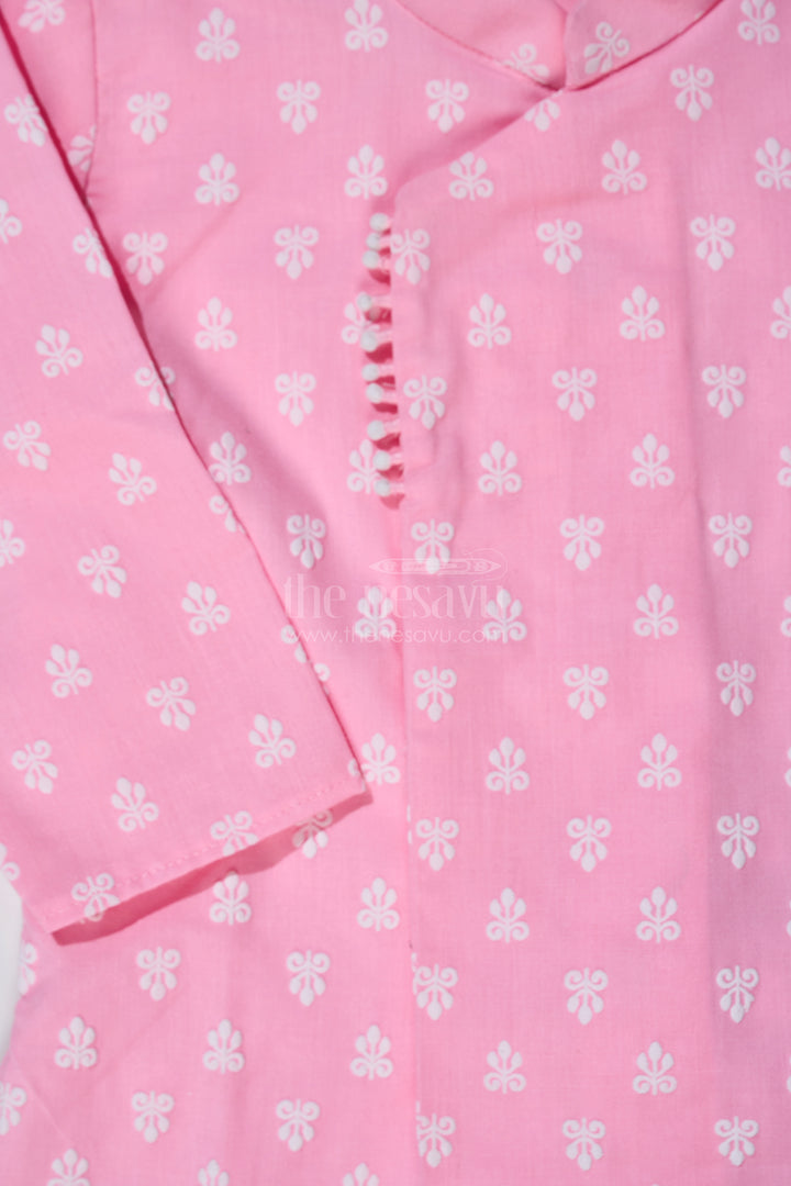 Boys Pink Dhoti Kurta for Pooja with Chikankari Embroidery and White Dhoti