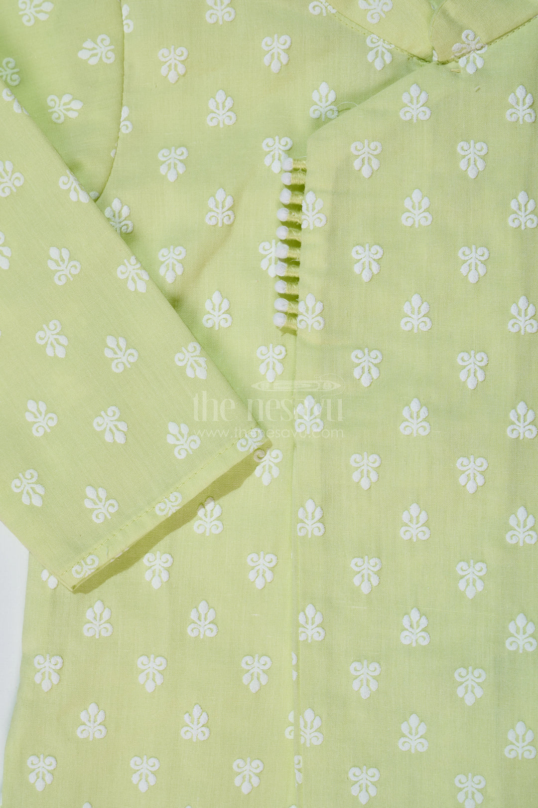 Boys Light Green Shirt with Dhoti in Chikankari Cotton for Festive and Traditional Wear