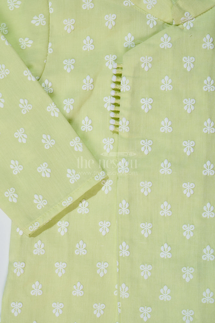 Boys Light Green Shirt with Dhoti in Chikankari Cotton for Festive and Traditional Wear