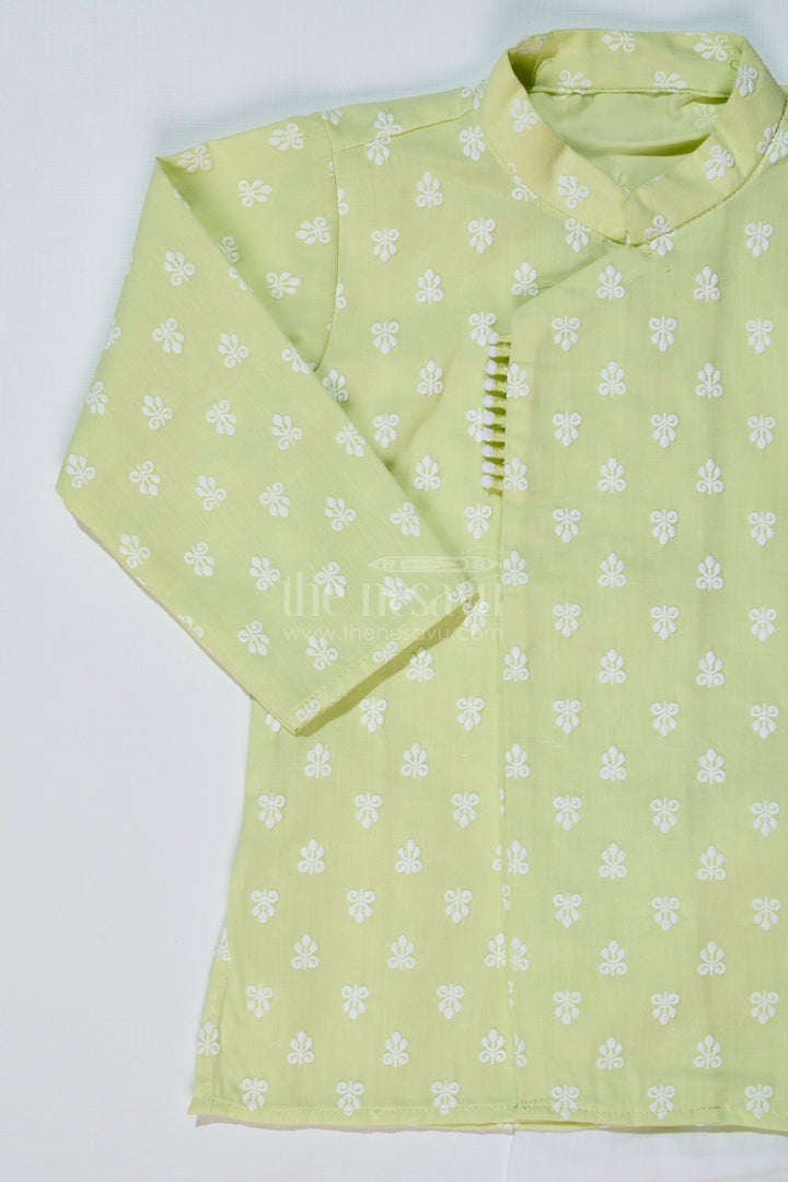 Boys Light Green Shirt with Dhoti in Chikankari Cotton for Festive and Traditional Wear