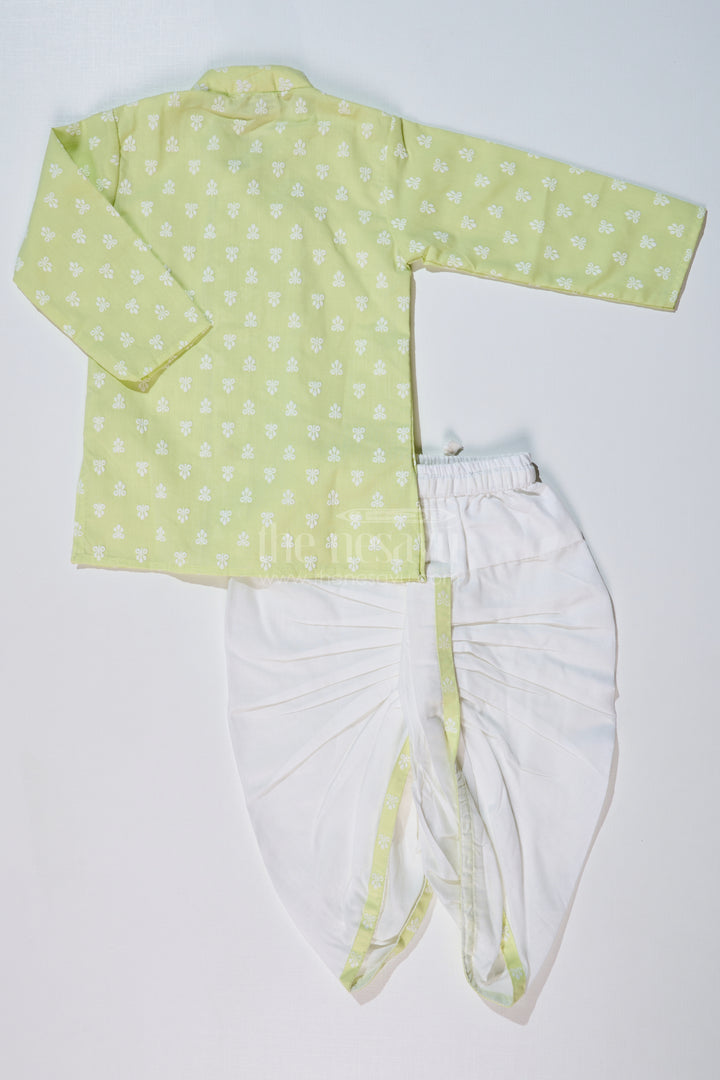 Boys Light Green Shirt with Dhoti in Chikankari Cotton for Festive and Traditional Wear