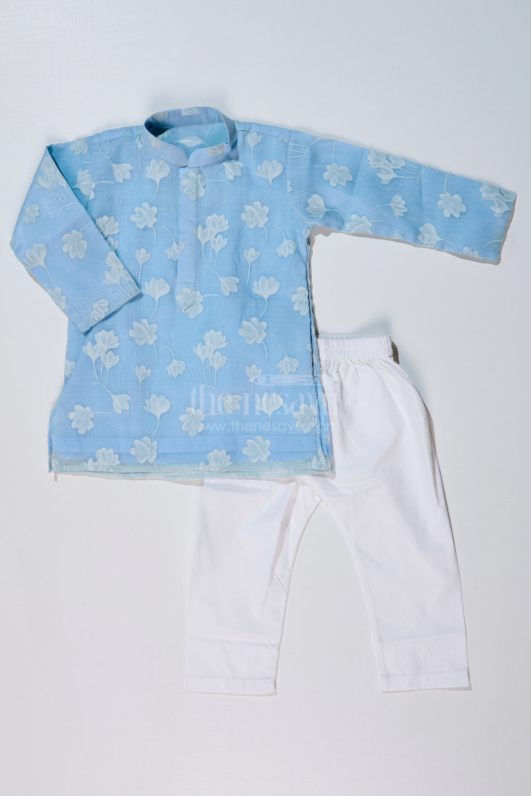 Boys Kurta with Floral Embroidery and White Pajama for Ethnic Wear