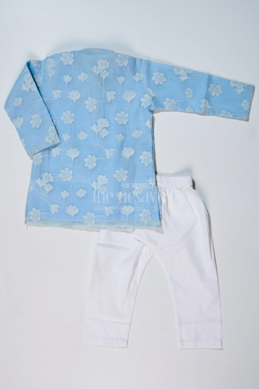 Boys Kurta with Floral Embroidery and White Pajama for Ethnic Wear