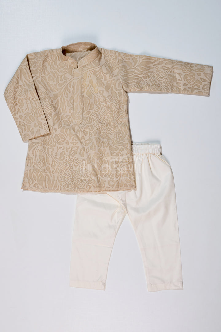 Boys Kurtas in Brazzo Blended Silk with Traditional Motif Design and White Pajama