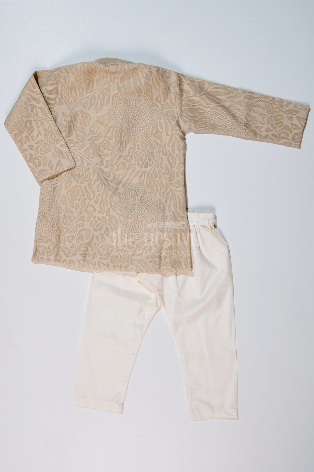 Boys Kurtas in Brazzo Blended Silk with Traditional Motif Design and White Pajama