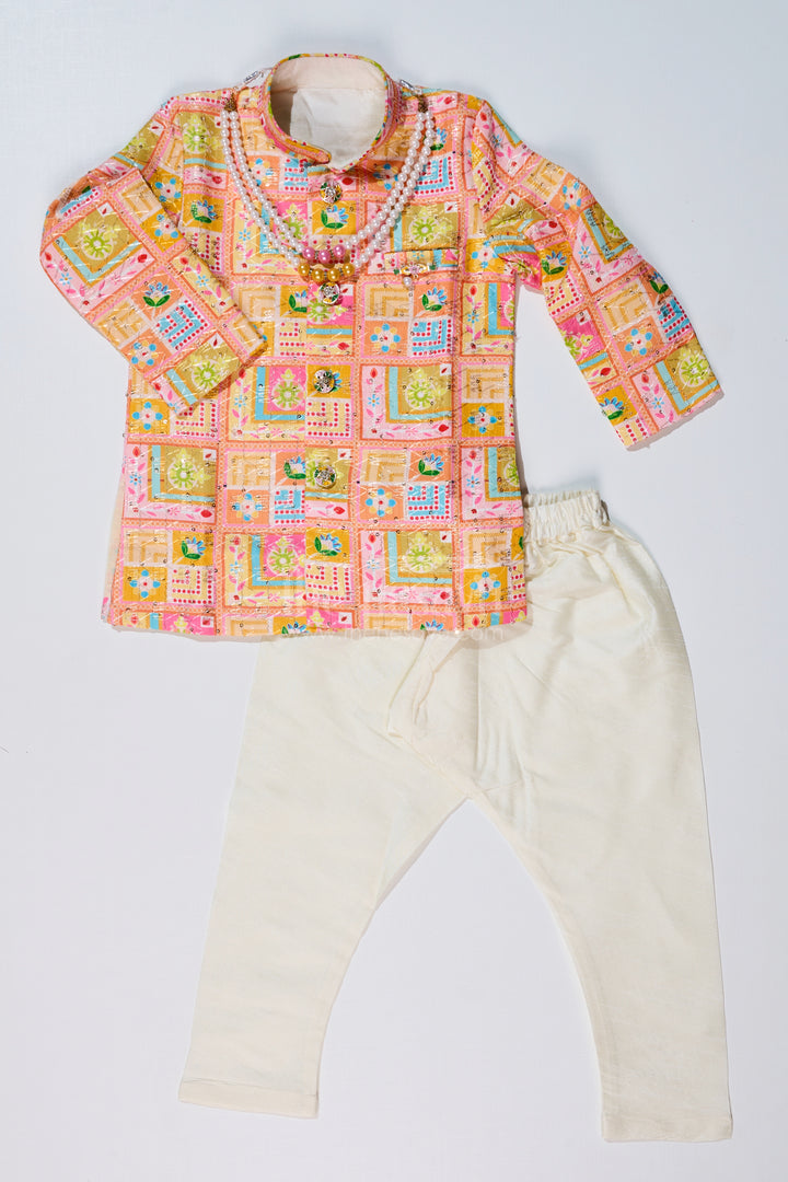 Boys Light Pink Kurta with Embroidered Jacket and Dhoti for Traditional Festive Wear