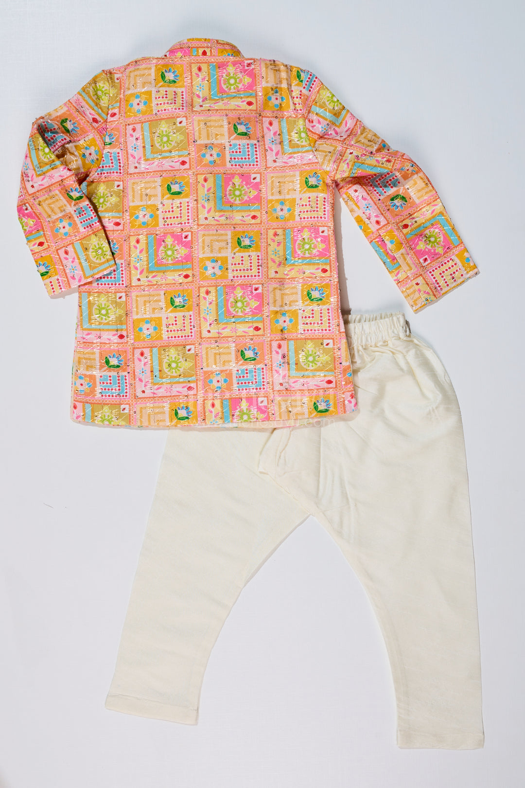 Boys Light Pink Kurta with Embroidered Jacket and Dhoti for Traditional Festive Wear