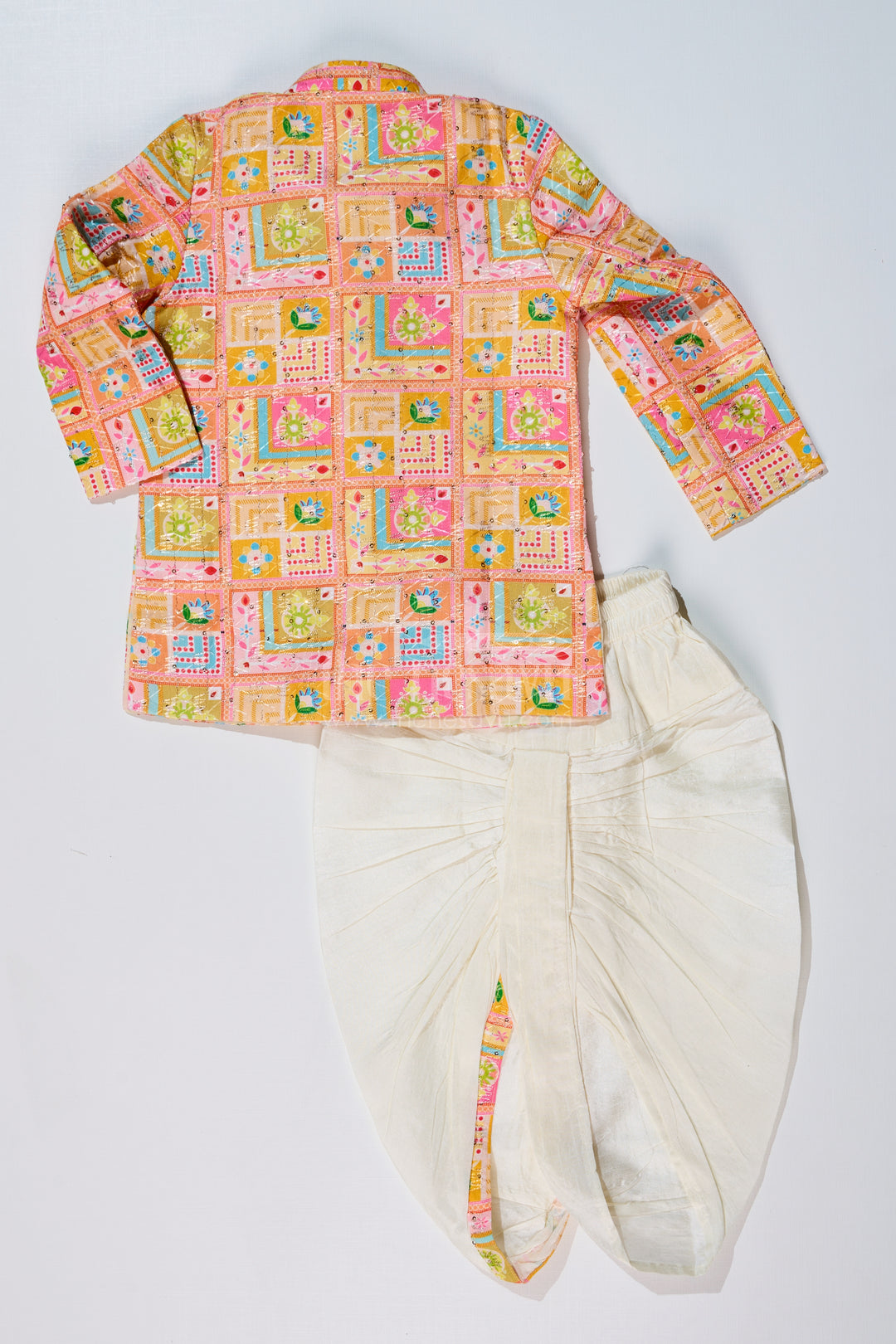 Boys Light Pink Kurta with Embroidered Jacket and Dhoti for Traditional Festive Wear