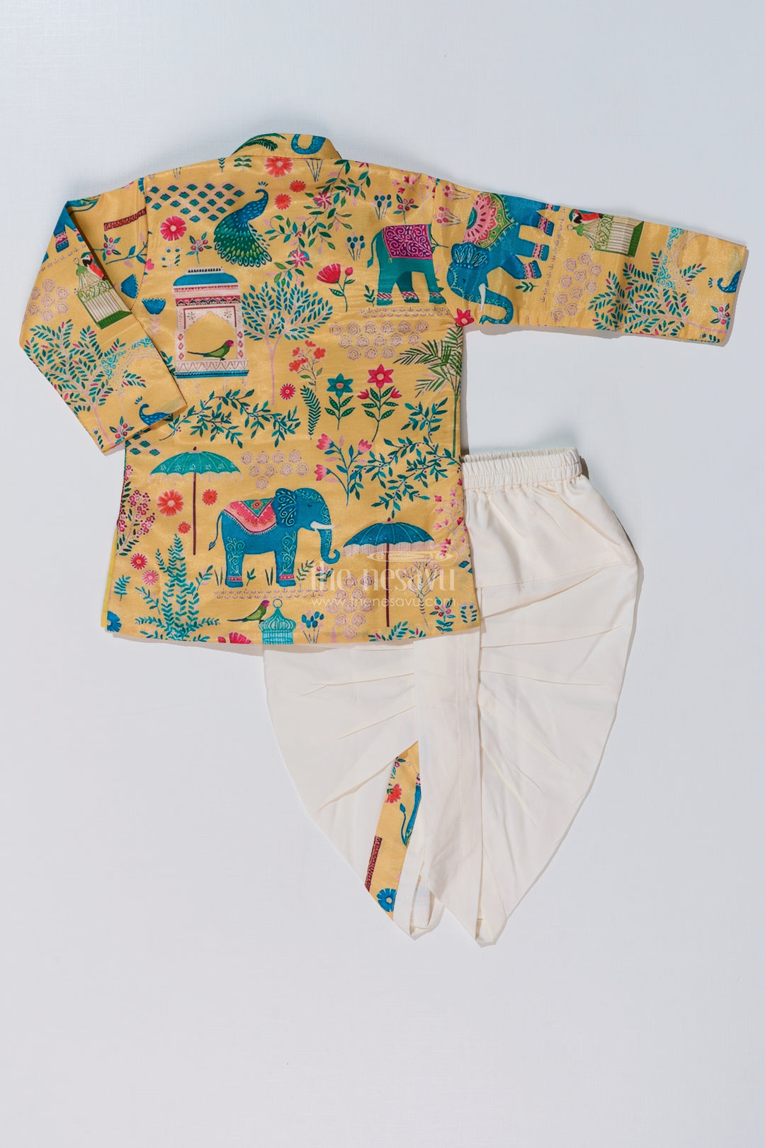 Boys Dhoti Kurta Dress in Muslin Silk with Vibrant Digital Printed Design