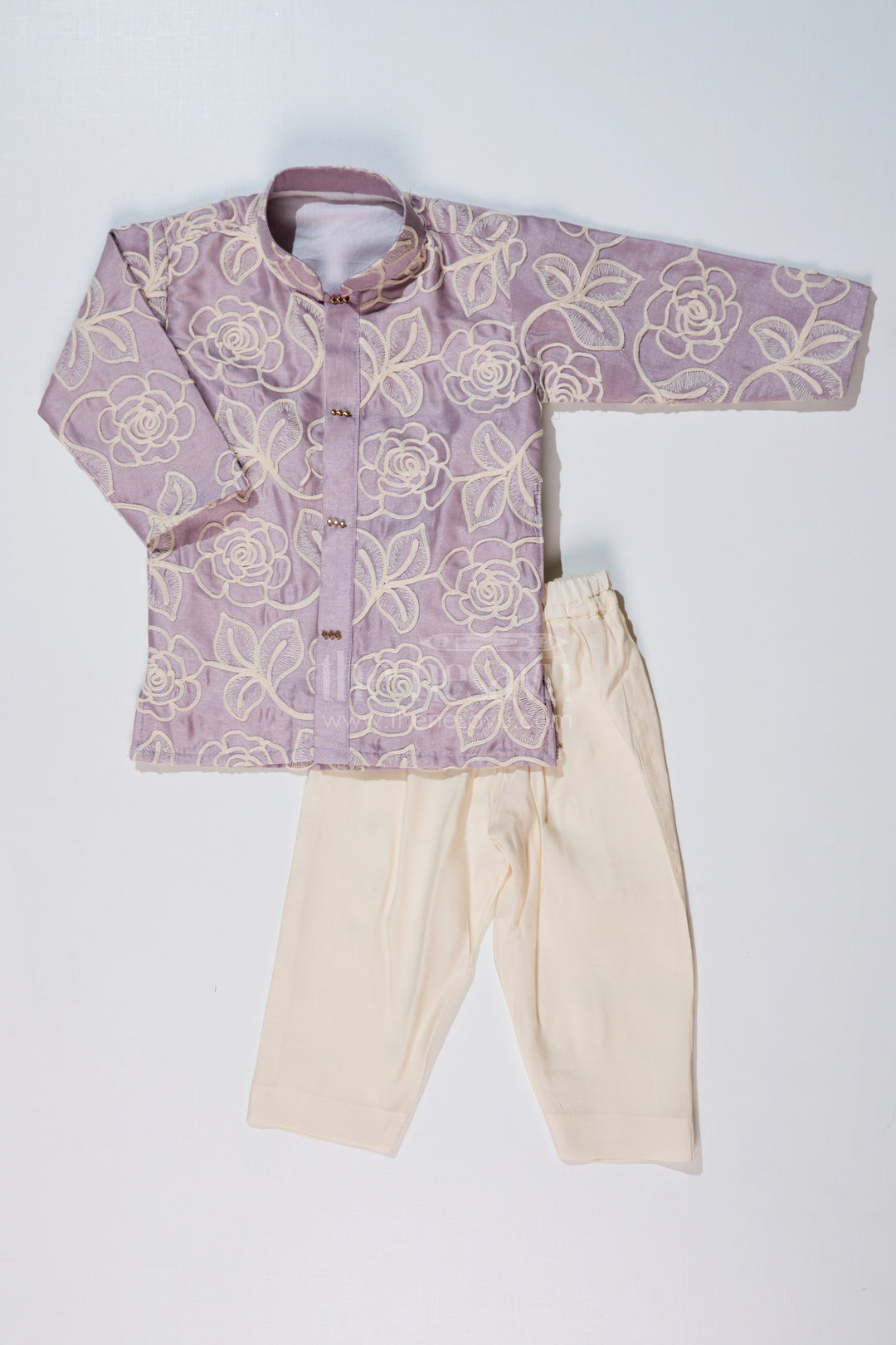 Boys Purple Kurtha in Silk Blend with Designer Embroidery and Elegant Traditional Look