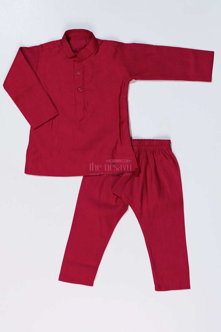 Elegant Red Kurta with Jacket Set for Boys in Jacquard Silk with Floral Embroidery