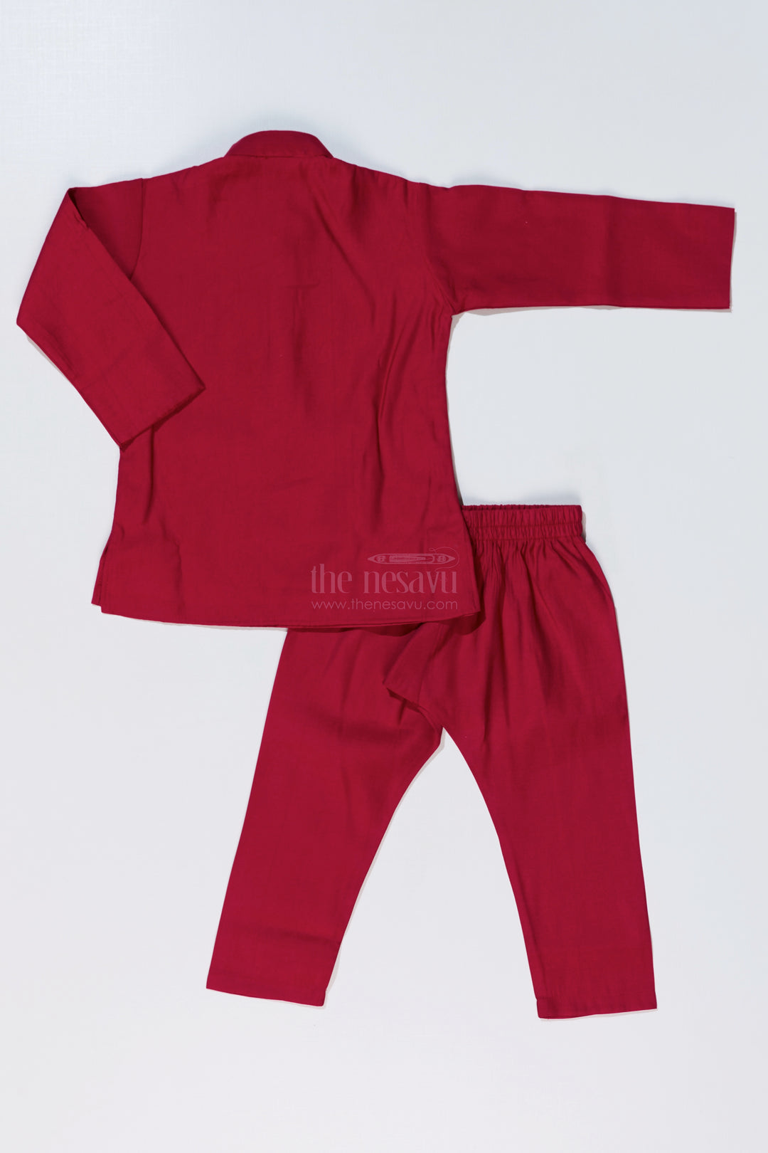 Elegant Red Kurta with Jacket Set for Boys in Jacquard Silk with Floral Embroidery