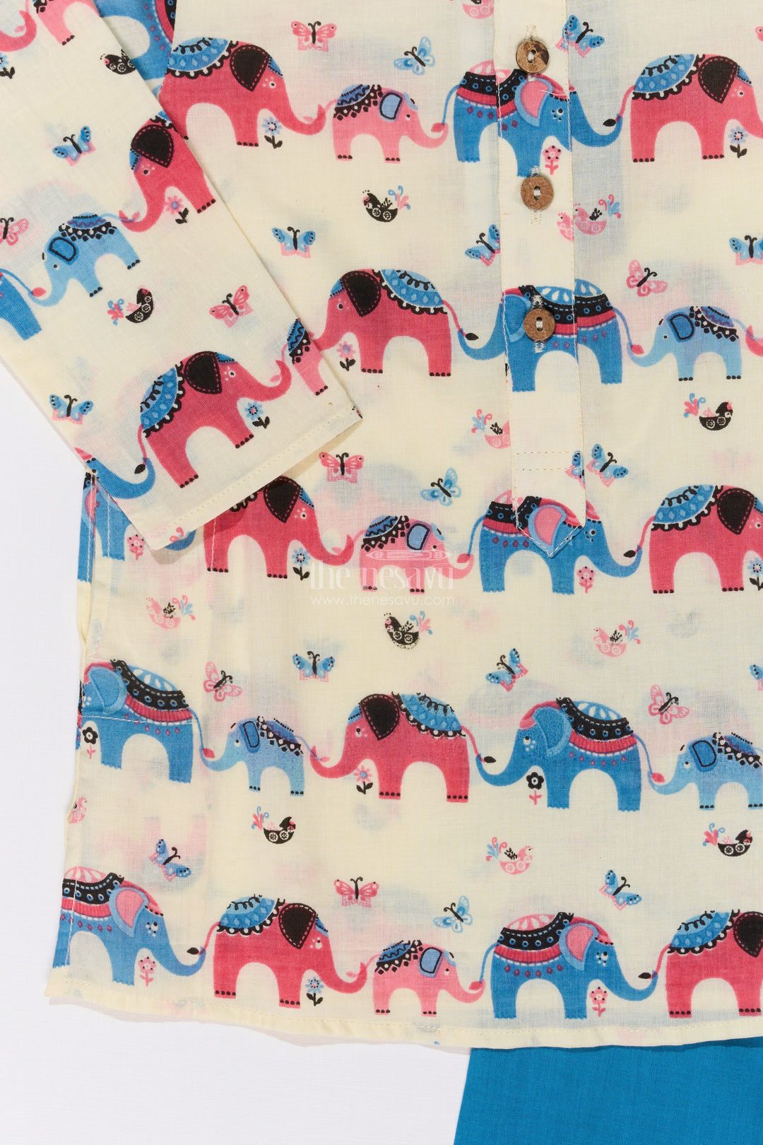 Playful Boys Cotton Printed Kurta Set with Elephant Motifs for Festive Wear