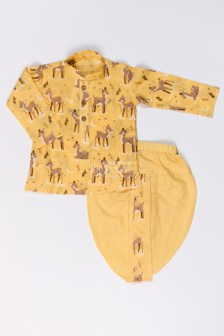 Classic Boys Bengali Dhoti Kurta Set in Cotton with Deer Print for Traditional Elegance