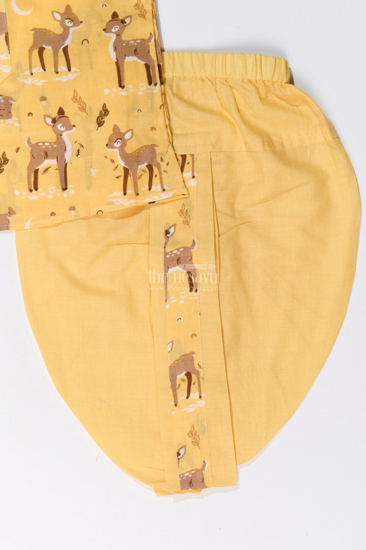 Classic Boys Bengali Dhoti Kurta Set in Cotton with Deer Print for Traditional Elegance