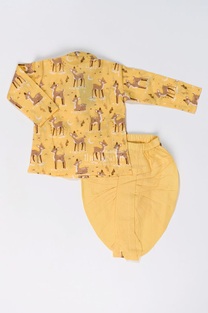 Classic Boys Bengali Dhoti Kurta Set in Cotton with Deer Print for Traditional Elegance