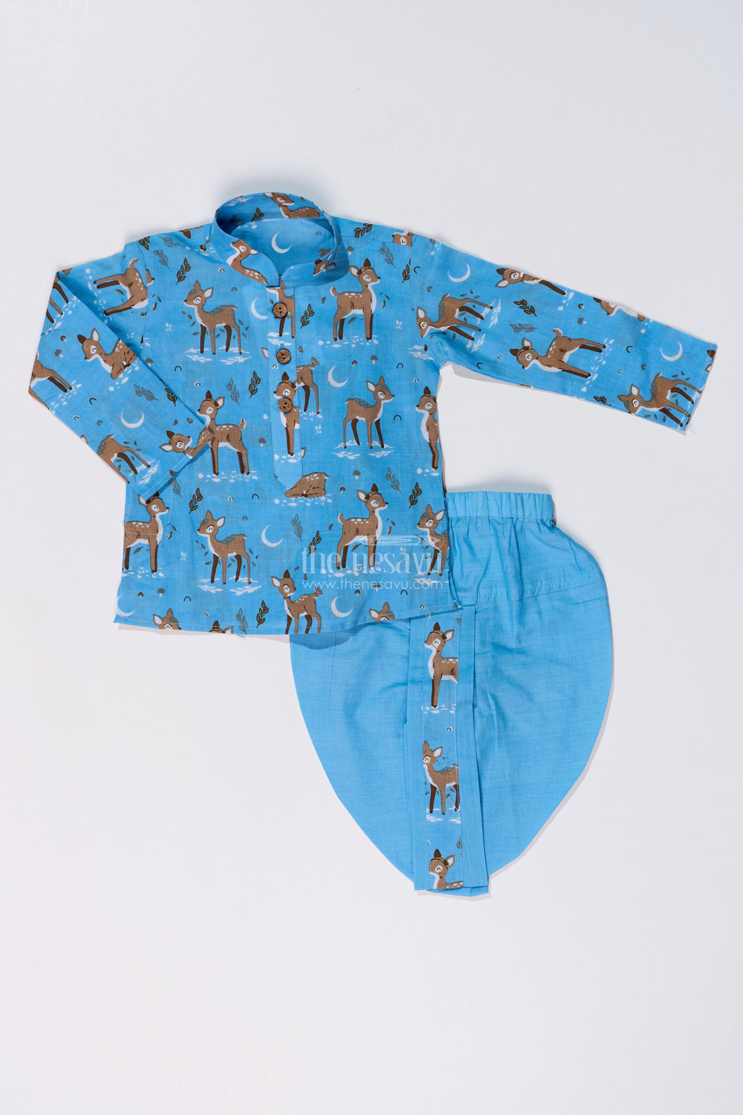 Traditional Boys Dhoti and Jacket Set in Cotton with Deer Print for Festive Occasions