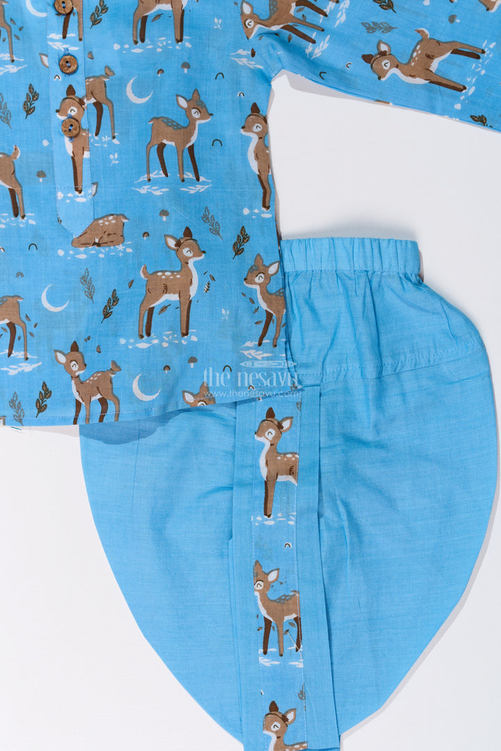 Traditional Boys Dhoti and Jacket Set in Cotton with Deer Print for Festive Occasions