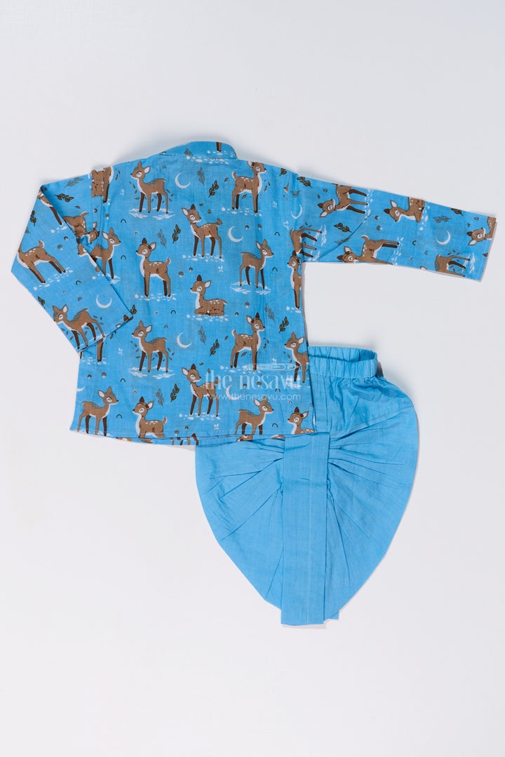 Traditional Boys Dhoti and Jacket Set in Cotton with Deer Print for Festive Occasions