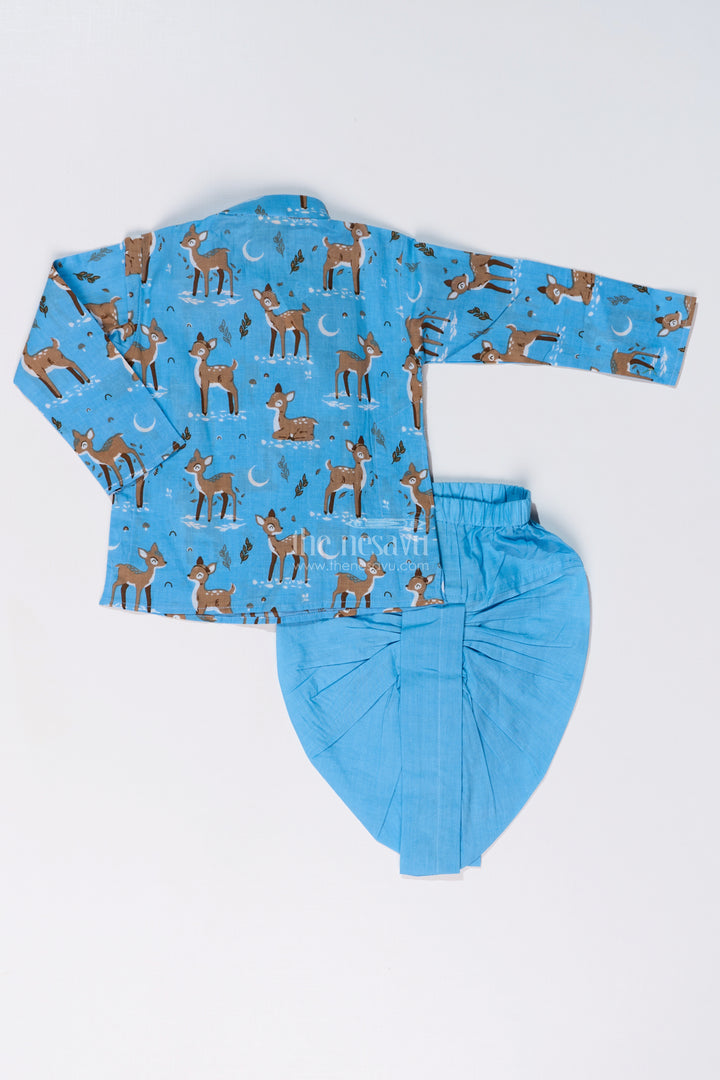 Traditional Boys Dhoti and Jacket Set in Cotton with Deer Print for Festive Occasions