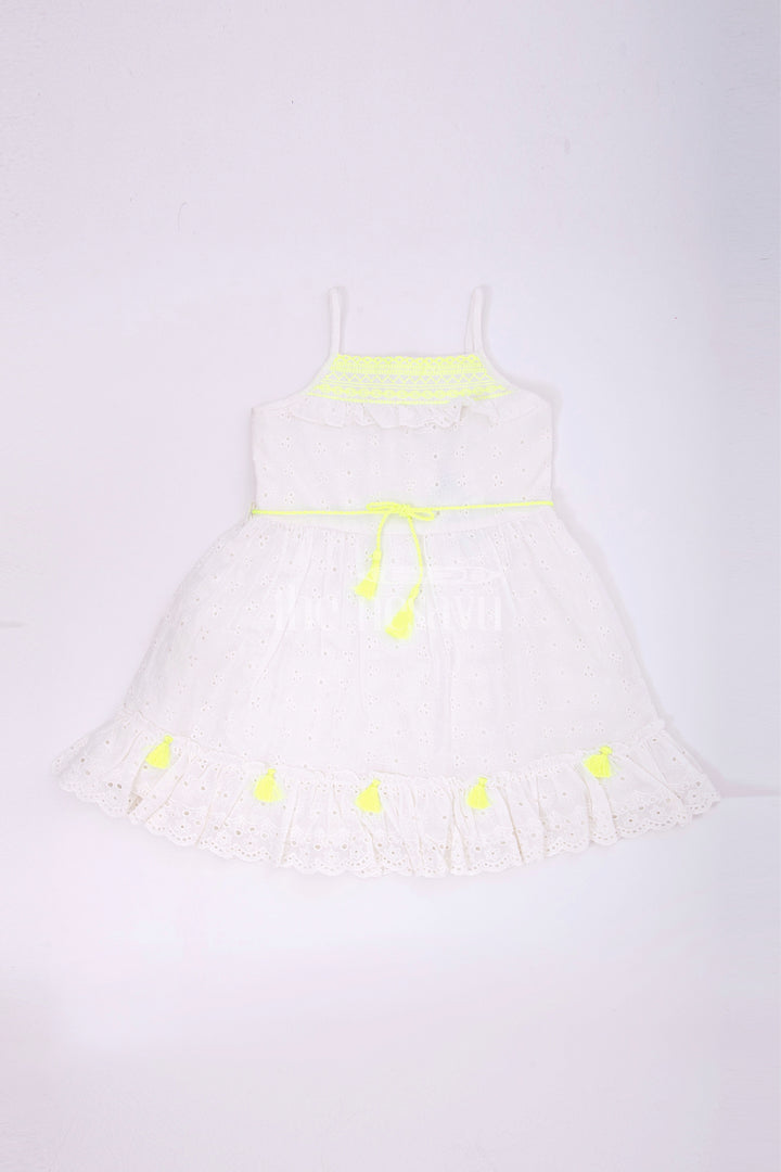 Charming Short Organza Dress - Sleeveless Neon Embroidery Baby Frock