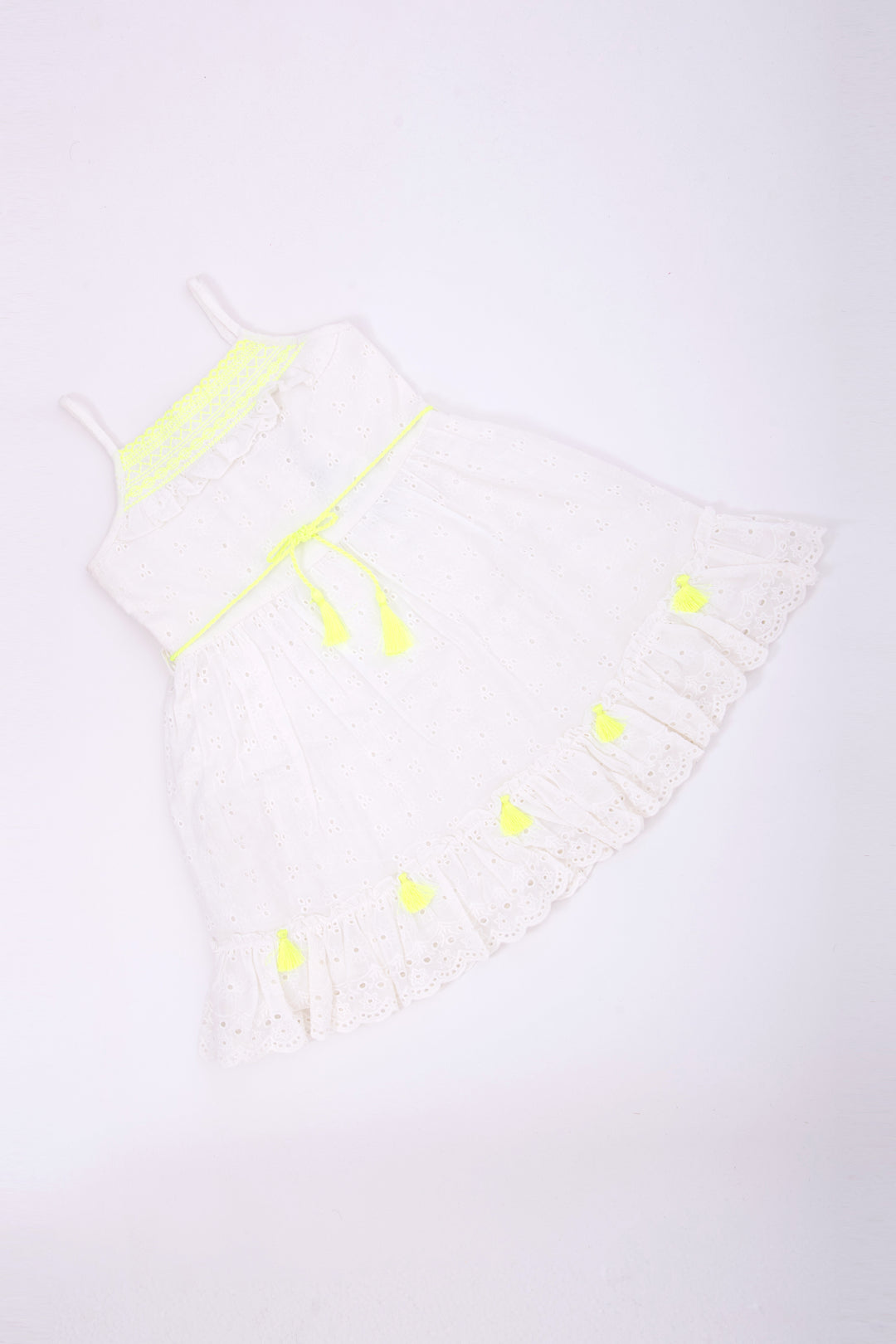 Charming Short Organza Dress - Sleeveless Neon Embroidery Baby Frock