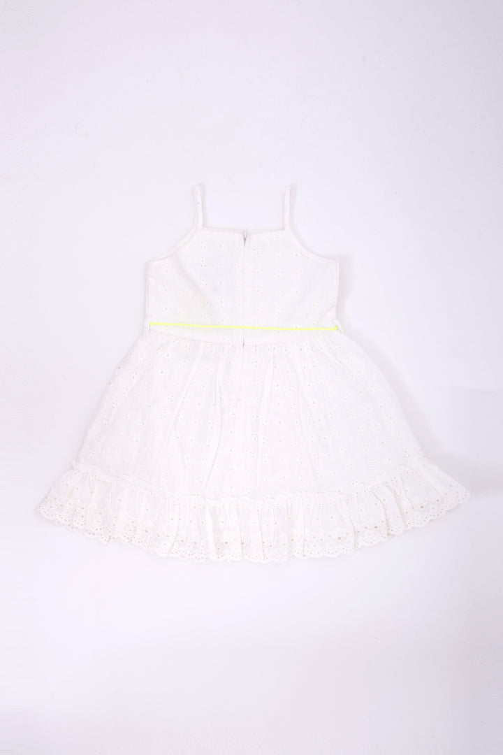 Charming Short Organza Dress - Sleeveless Neon Embroidery Baby Frock