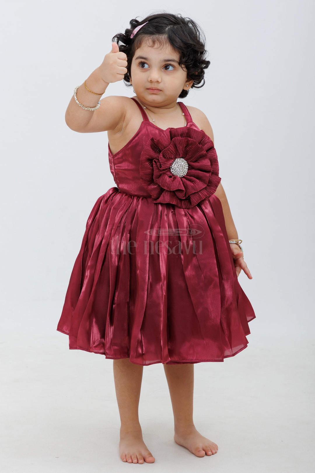 Magenta Glaze Organza Frock with Floral Embellishment