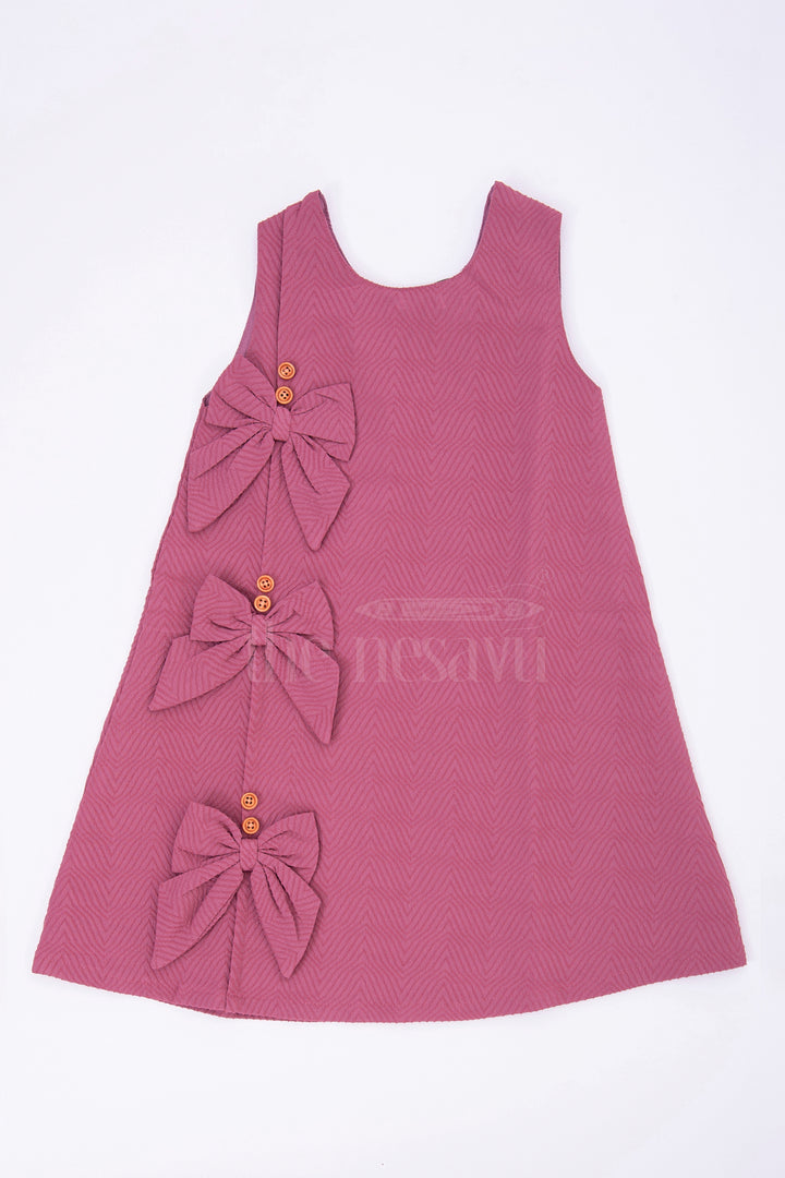 Deep Purple Sleeveless ALine Frock with Three Cute Bows