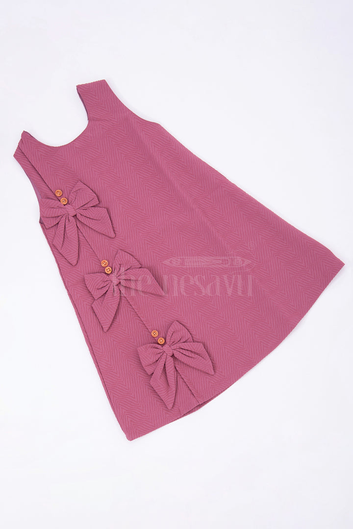 Deep Purple Sleeveless ALine Frock with Three Cute Bows