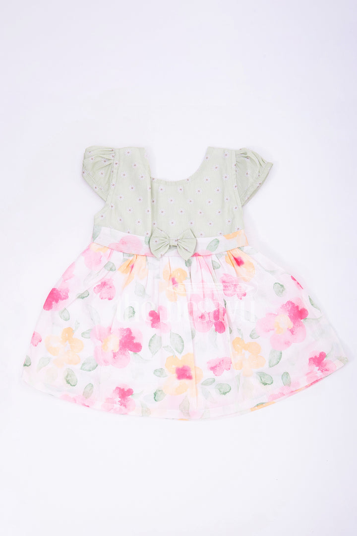 Pink Floral Organza Tissue Print Baby Fancy Frock