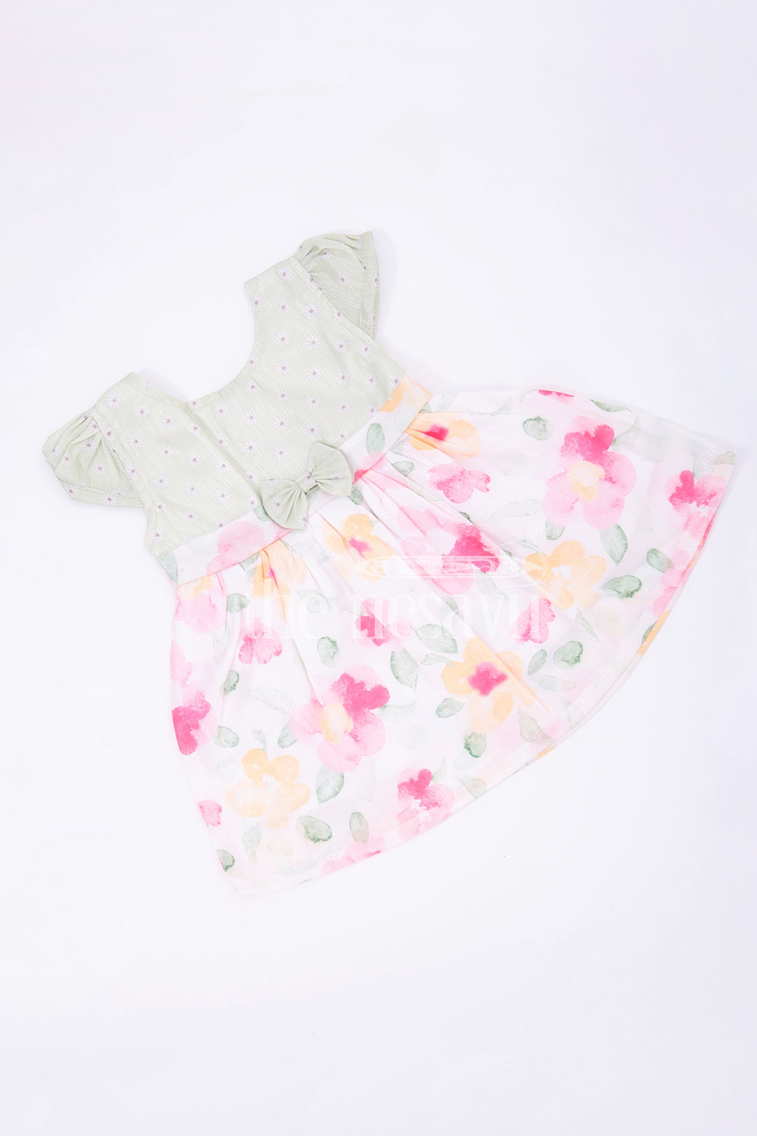 Green Floral Organza Tissue Print Baby Fancy Frock