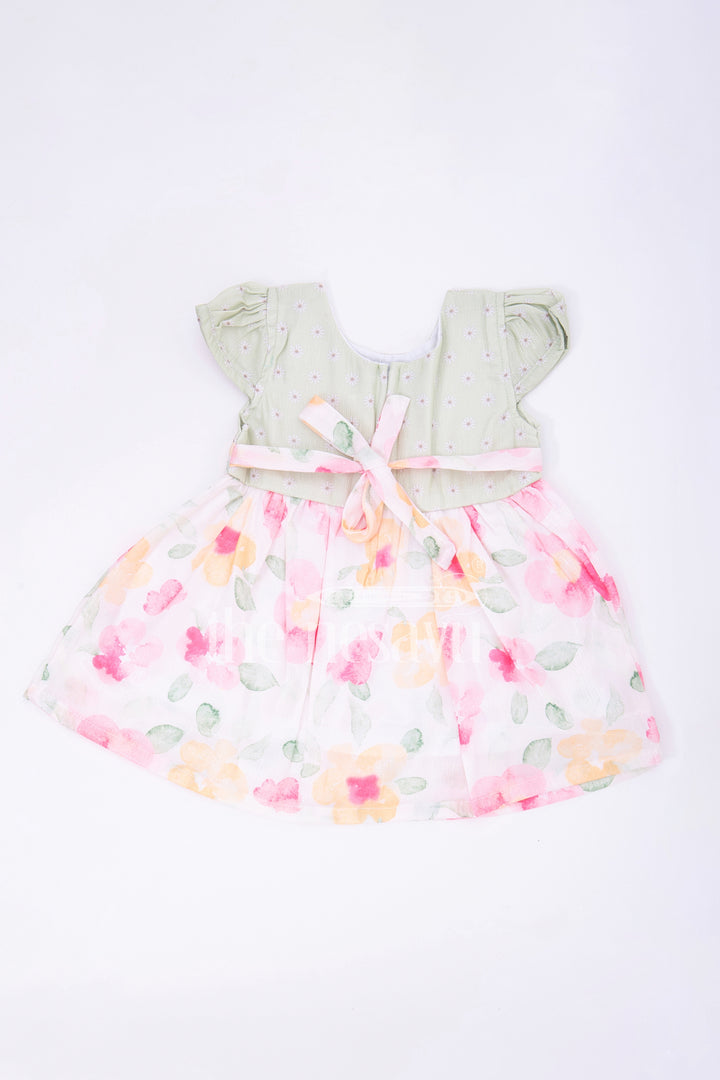 Green Floral Organza Tissue Print Baby Fancy Frock