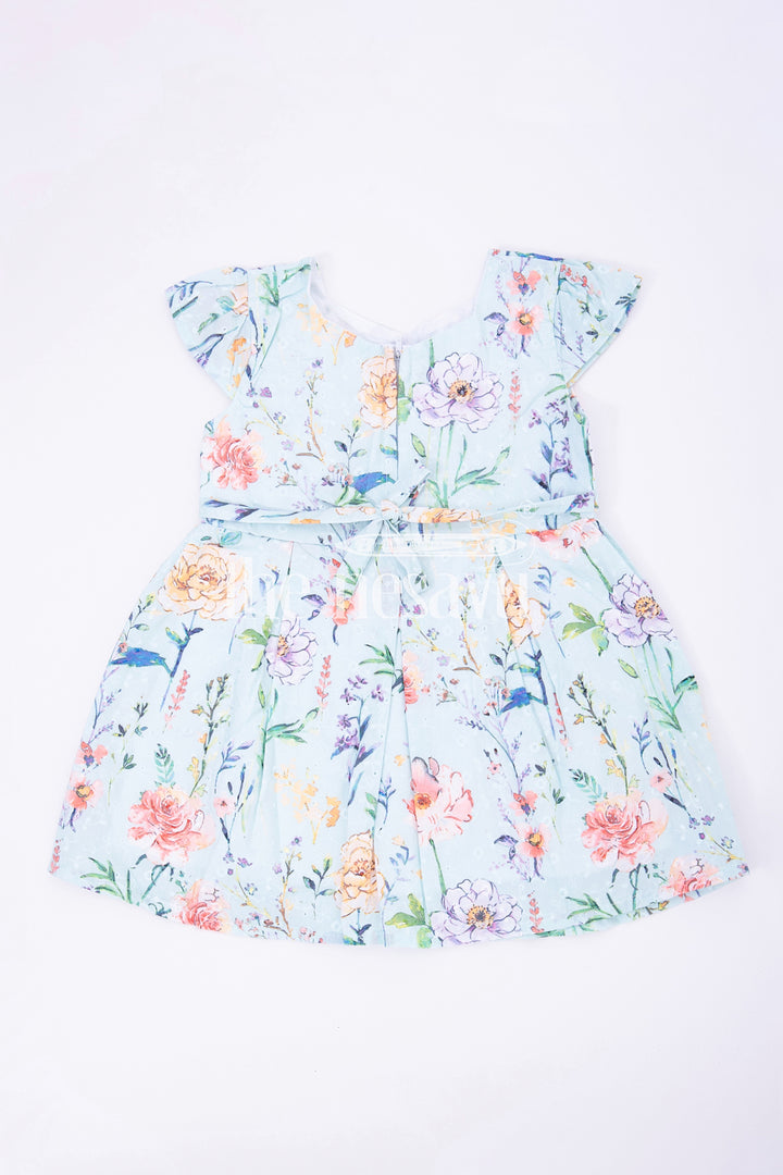 Firozi Chikankari Embroidered Frock with Floral Print for Babies