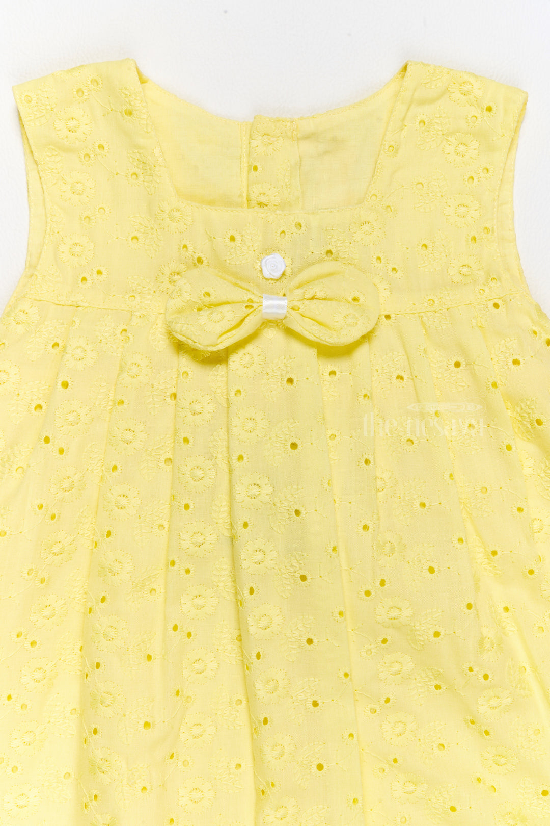 Yellow SelfEmbroidered Cotton Frock with Bloomers