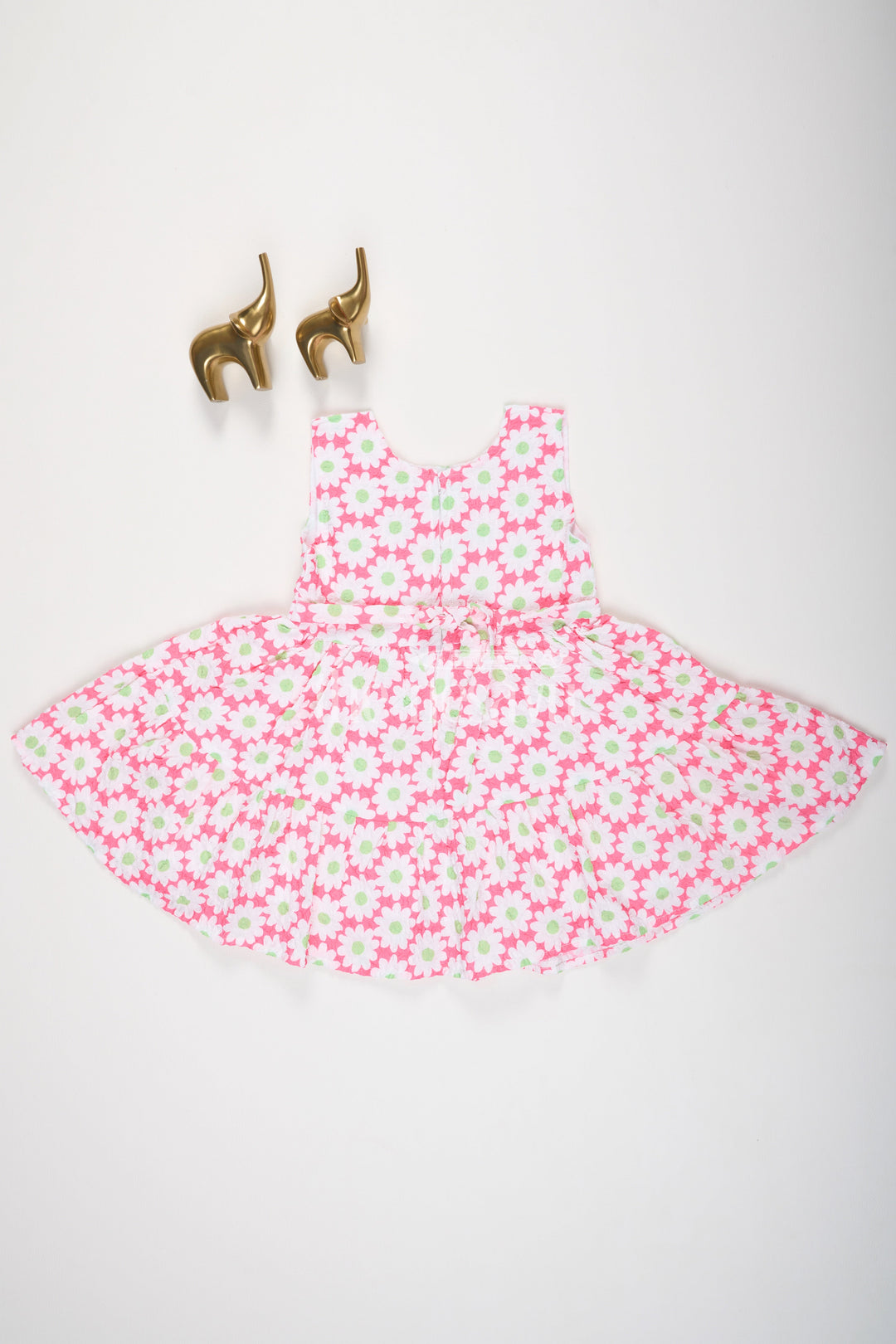 Baby Girls Pink Floral Cotton Frock with Flared Skirt and Lico Patch