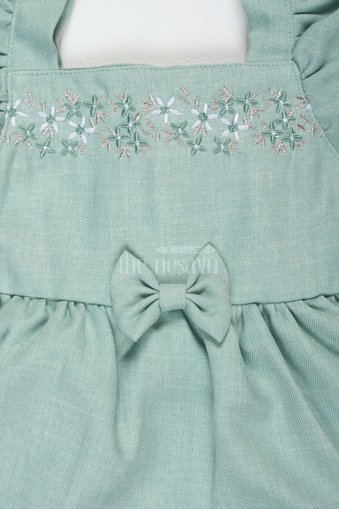 Baby Girls Green Cotton Frock with Ruffle Sleeves and Embroidered Bodice for Summer Parties