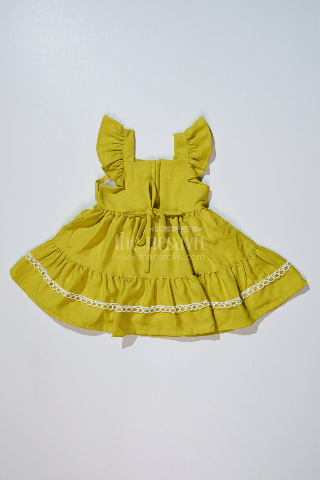 Baby Girls Normal Frock in Blend Silk with Embroidery and Ruffled Sleeves for Elegant Occasions