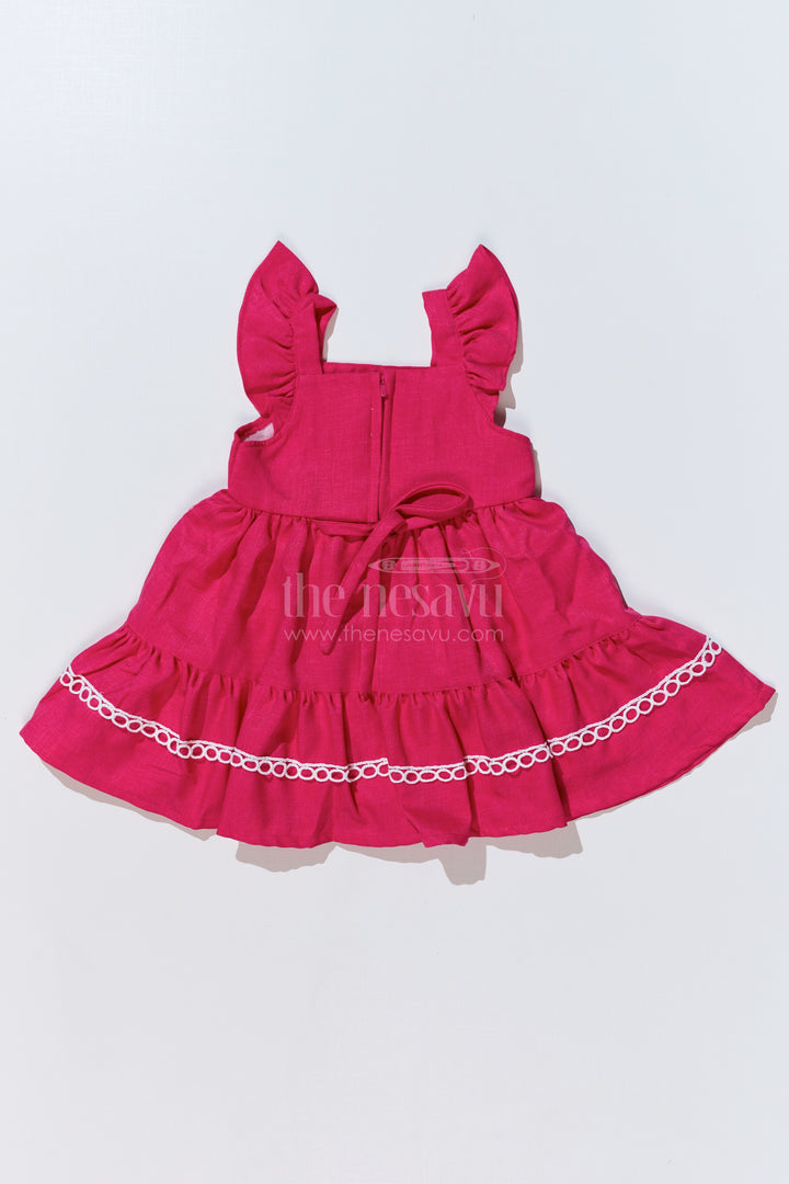 Baby Girls Pink Frock in Blend Silk with Embroidery and Ruffled Sleeves for Special Occasions