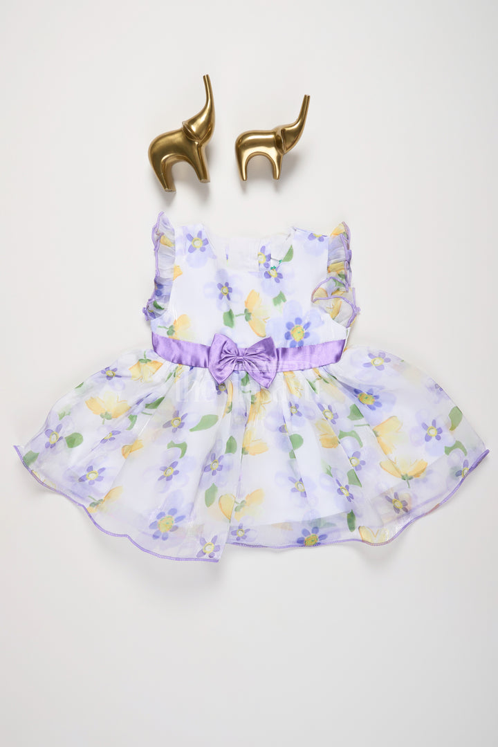 Purple Baby Cotton Frock with Organza Floral Print and Sleeveless Design