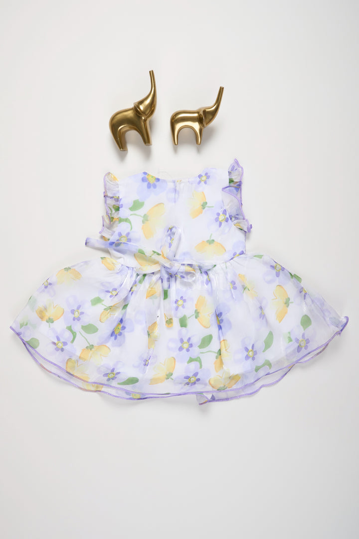 Purple Baby Cotton Frock with Organza Floral Print and Sleeveless Design